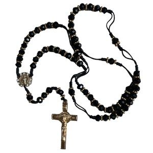 Elegant Black and Gold Beaded Rosary Necklace